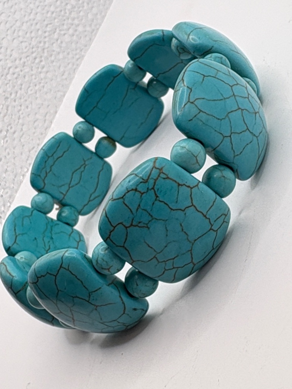 Turquoise Blue Howlite Stretch Bead Bracelet 7.25” stretch to 8”